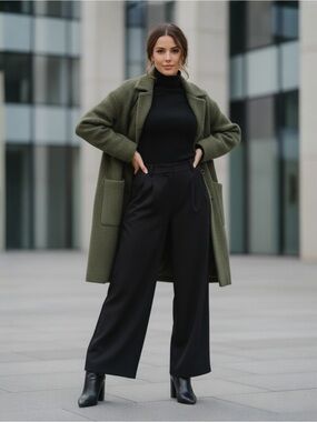 Cyrus Olive Green Oversized Wool-Blend Coat